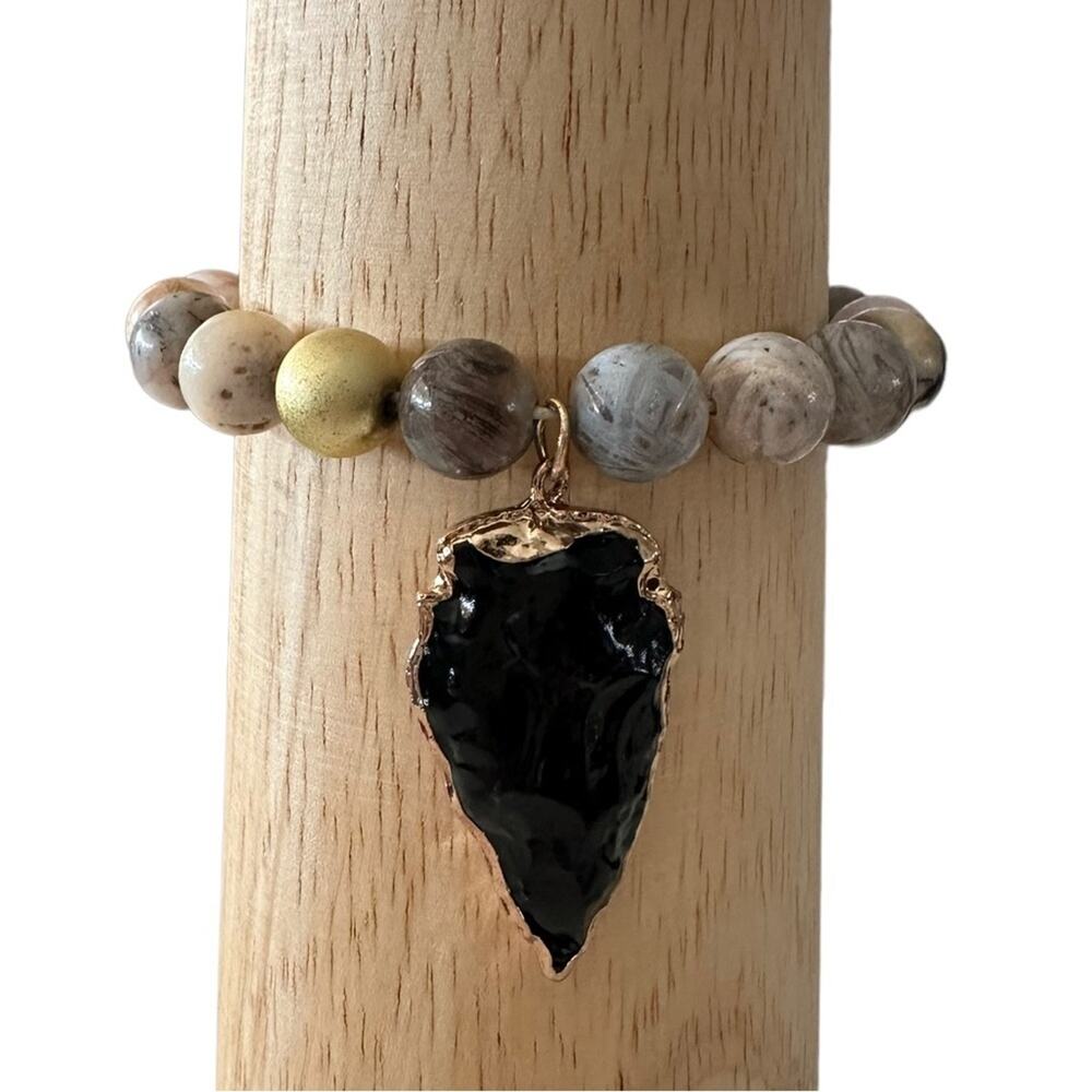 NEW OilNana gemstone bracelet‎ agate beads black agate drop stretch one size